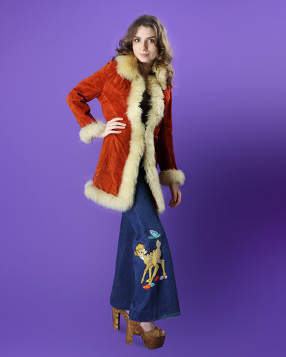 Vintage 1970s Penny Lane Afghan Burnt Orange Suede Coat