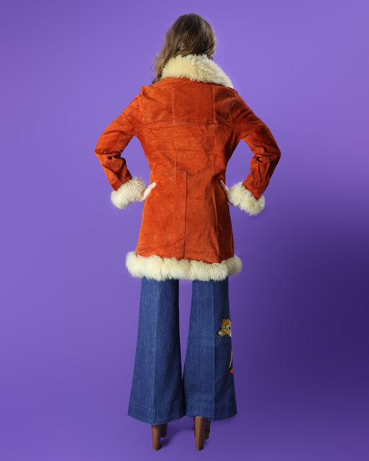 Vintage 1970s Penny Lane Afghan Burnt Orange Suede Coat