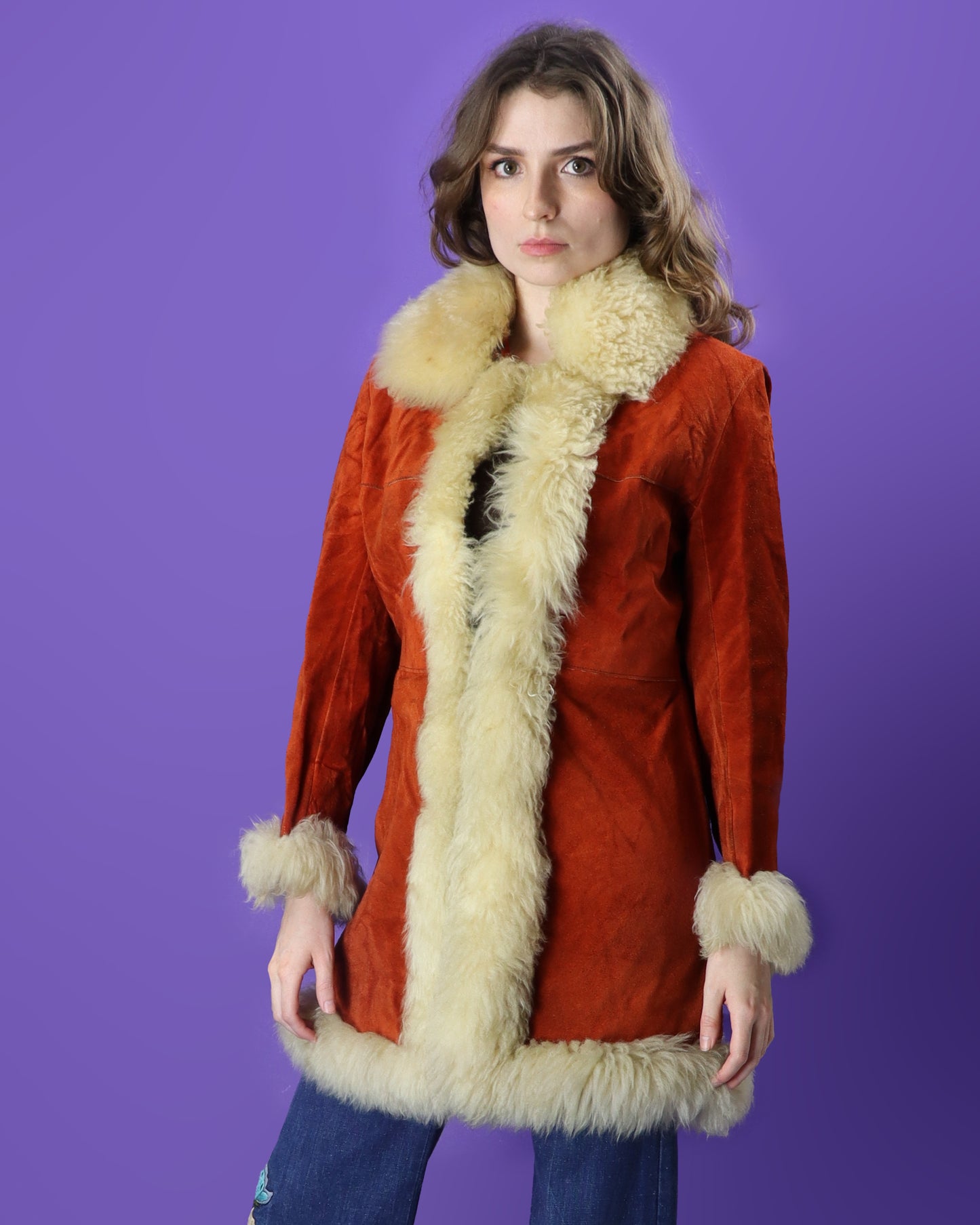 Vintage 1970s Penny Lane Afghan Burnt Orange Suede Coat