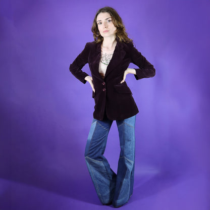 Vintage 1970s Stirling Cooper Aubergine Velvet Rounded Lapel Blazer