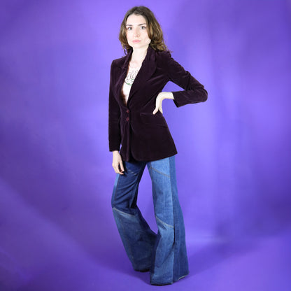 Vintage 1970s Stirling Cooper Aubergine Velvet Rounded Lapel Blazer