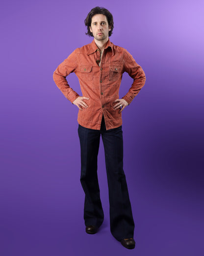 Vintage 1970s Brittannia Coral Windowpane Denim Shirt