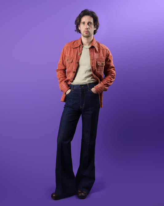 Vintage 1970s Brittannia Coral Windowpane Denim Shirt