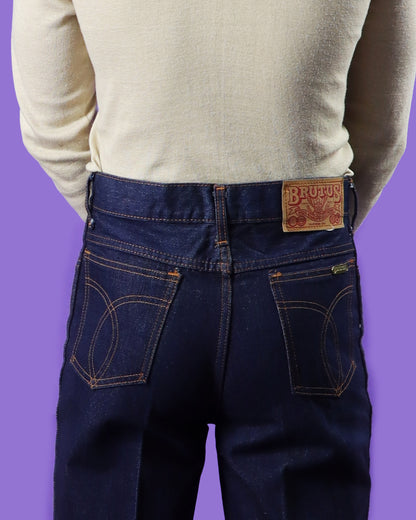 DEADSTOCK Vintage 1970s Brutus Gold Dark Indigo Denim Bell Bottoms Flares
