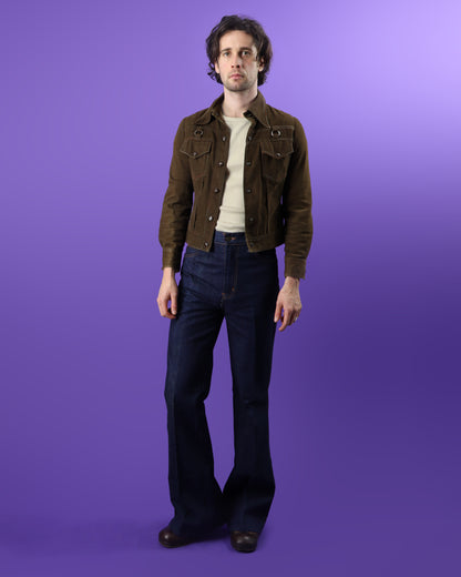 Vintage 1970s Roncelli Hand Painted Brown Denim Jacket