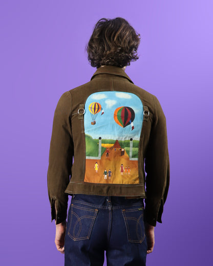 Vintage 1970s Roncelli Hand Painted Brown Denim Jacket