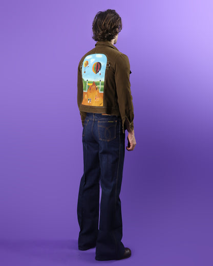 Vintage 1970s Roncelli Hand Painted Brown Denim Jacket