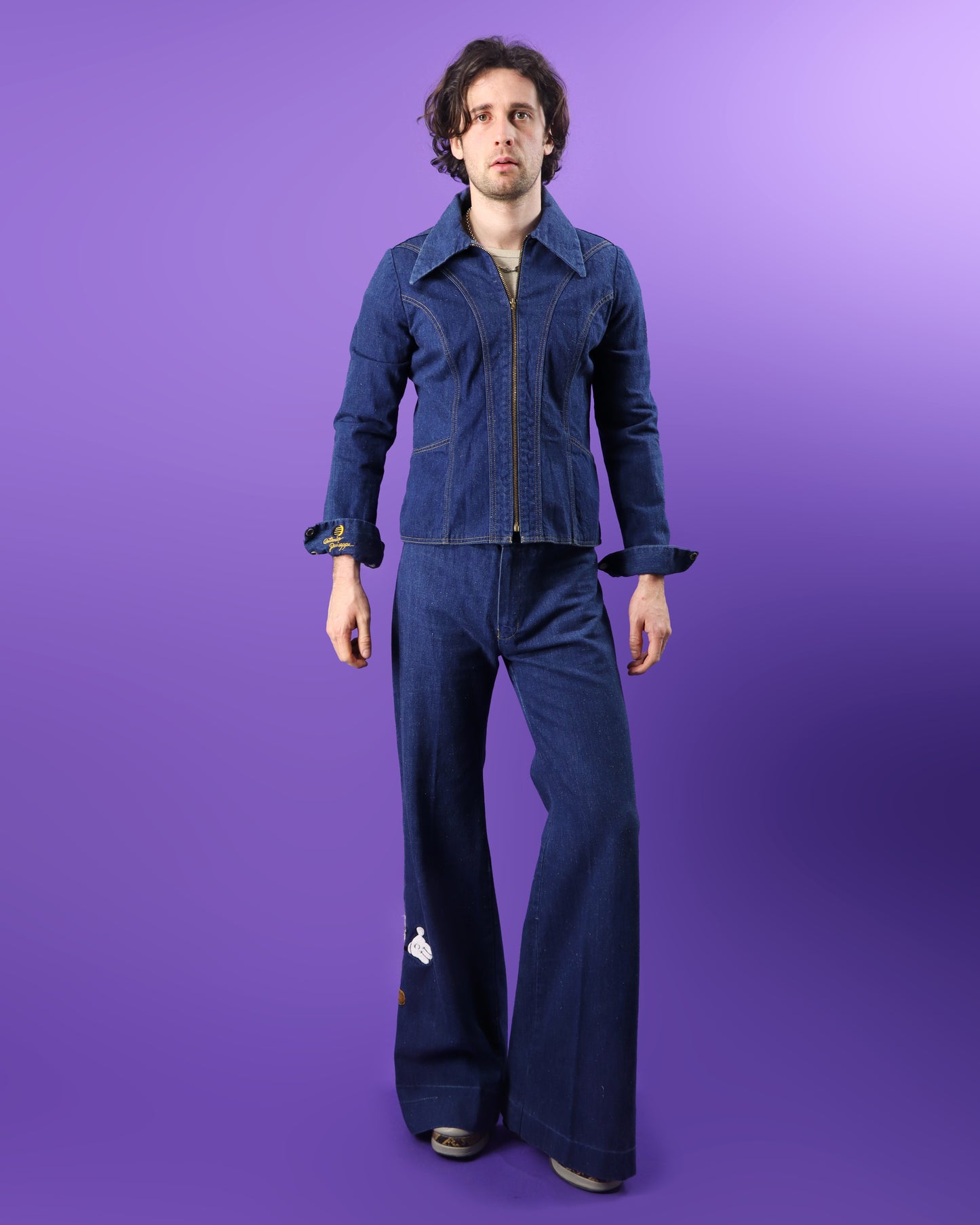 RARE Vintage 1970s Antonio Guiseppe Mickey Mouse Disney Denim Suit Set Flares