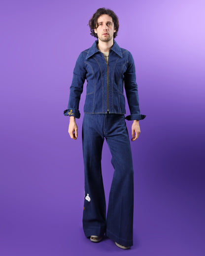 RARE Vintage 1970s Antonio Guiseppe Mickey Mouse Disney Denim Suit Set Flares