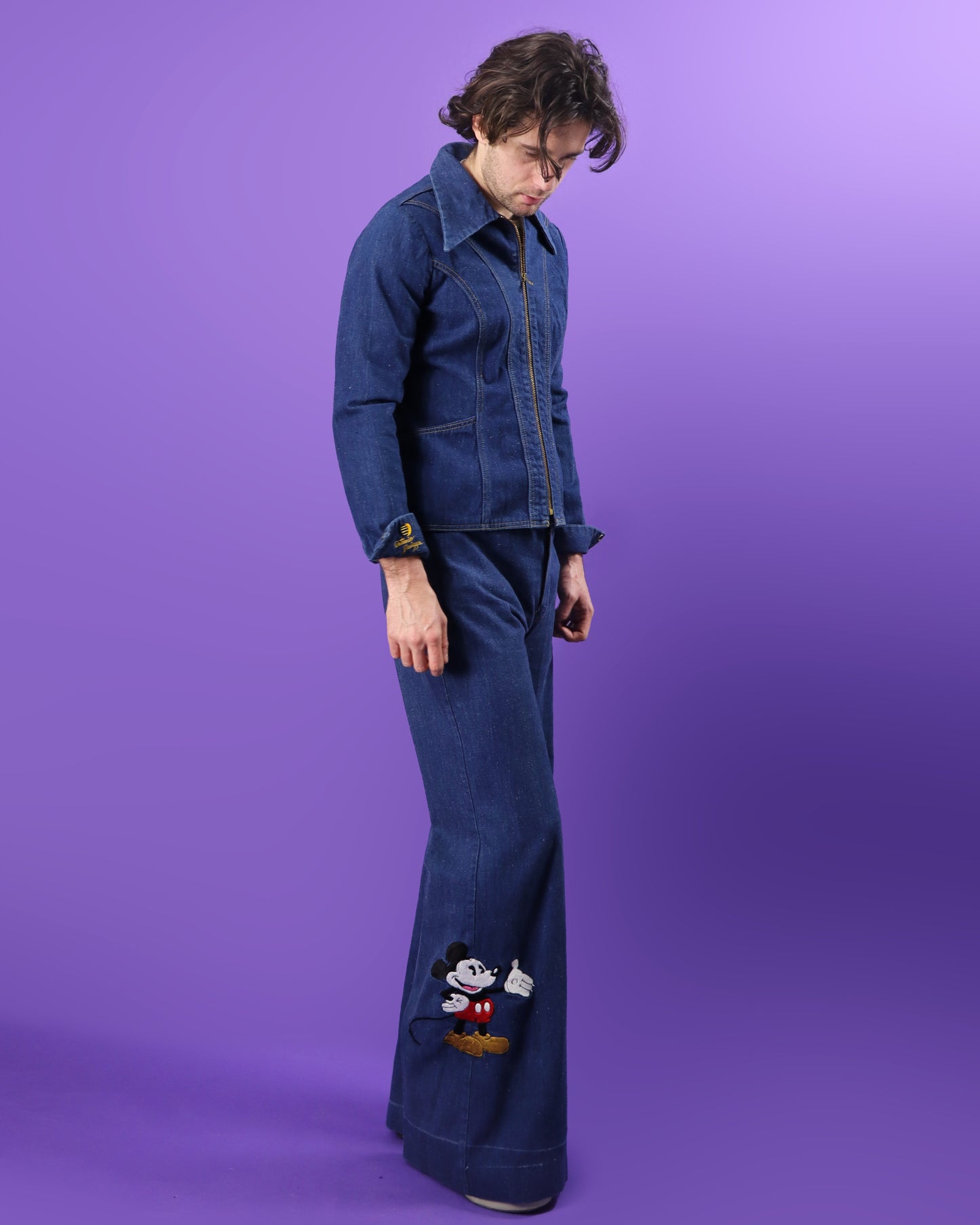 RARE Vintage 1970s Antonio Guiseppe Mickey Mouse Disney Denim Suit Set Flares