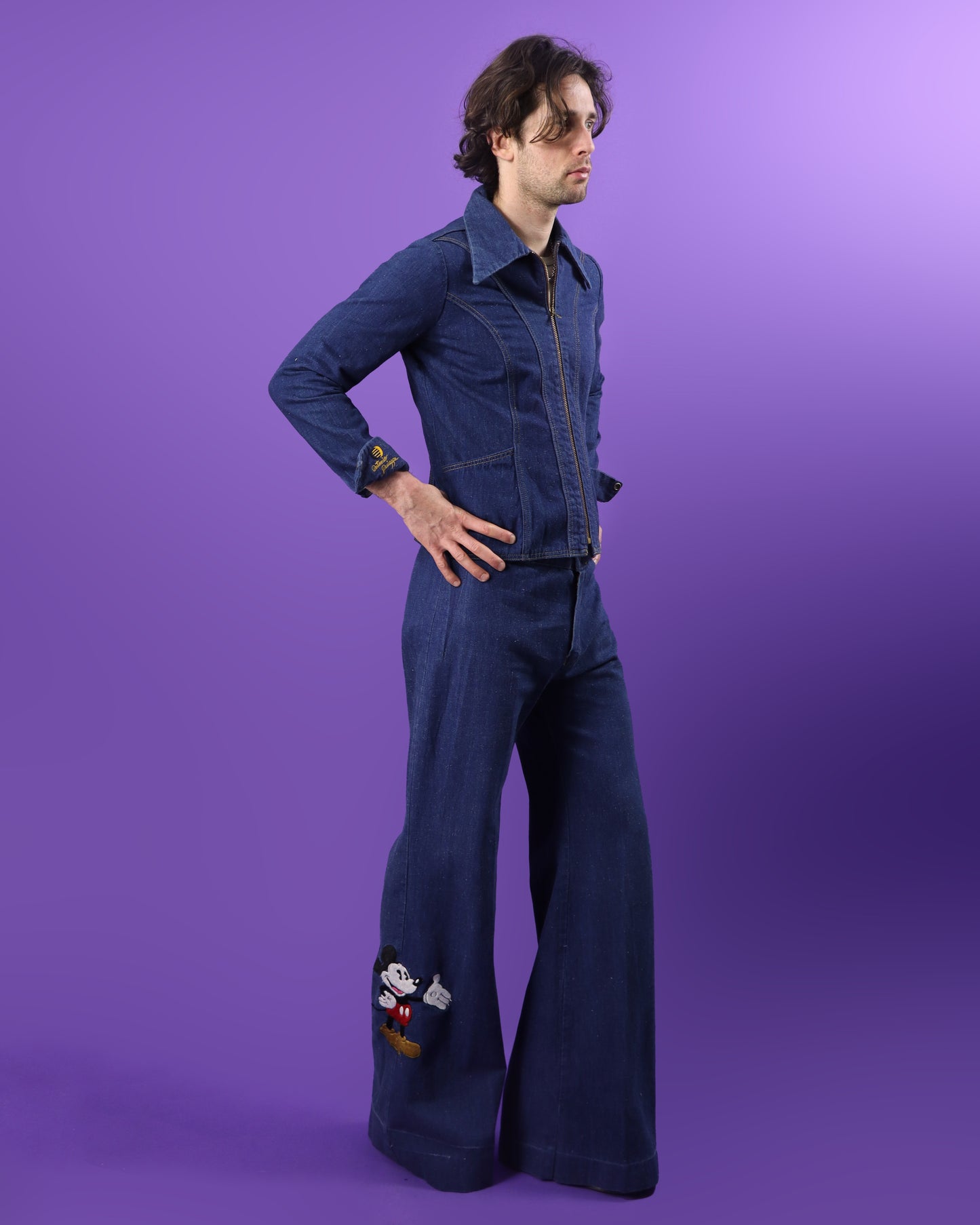 RARE Vintage 1970s Antonio Guiseppe Mickey Mouse Disney Denim Suit Set Flares