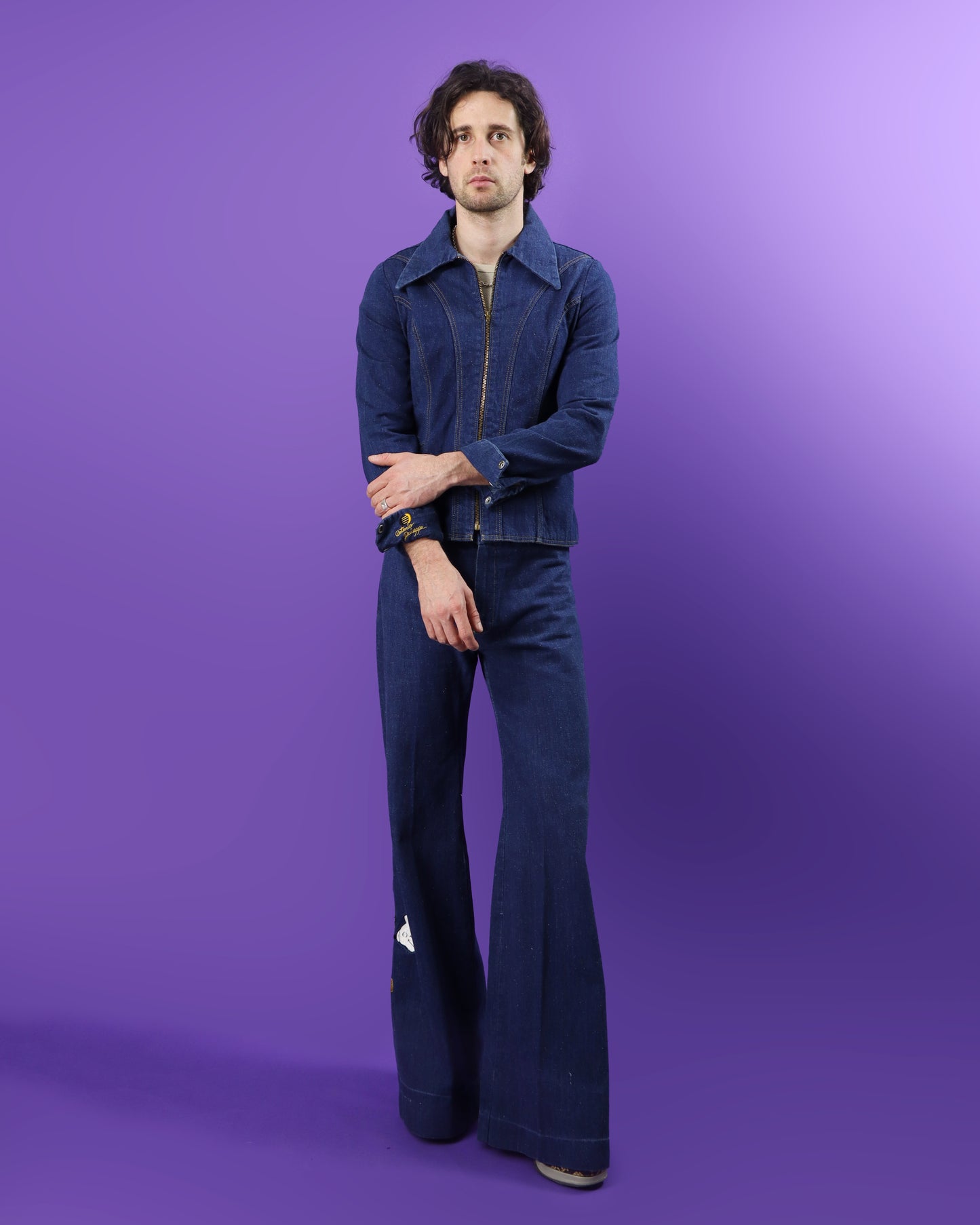 RARE Vintage 1970s Antonio Guiseppe Mickey Mouse Disney Denim Suit Set Flares