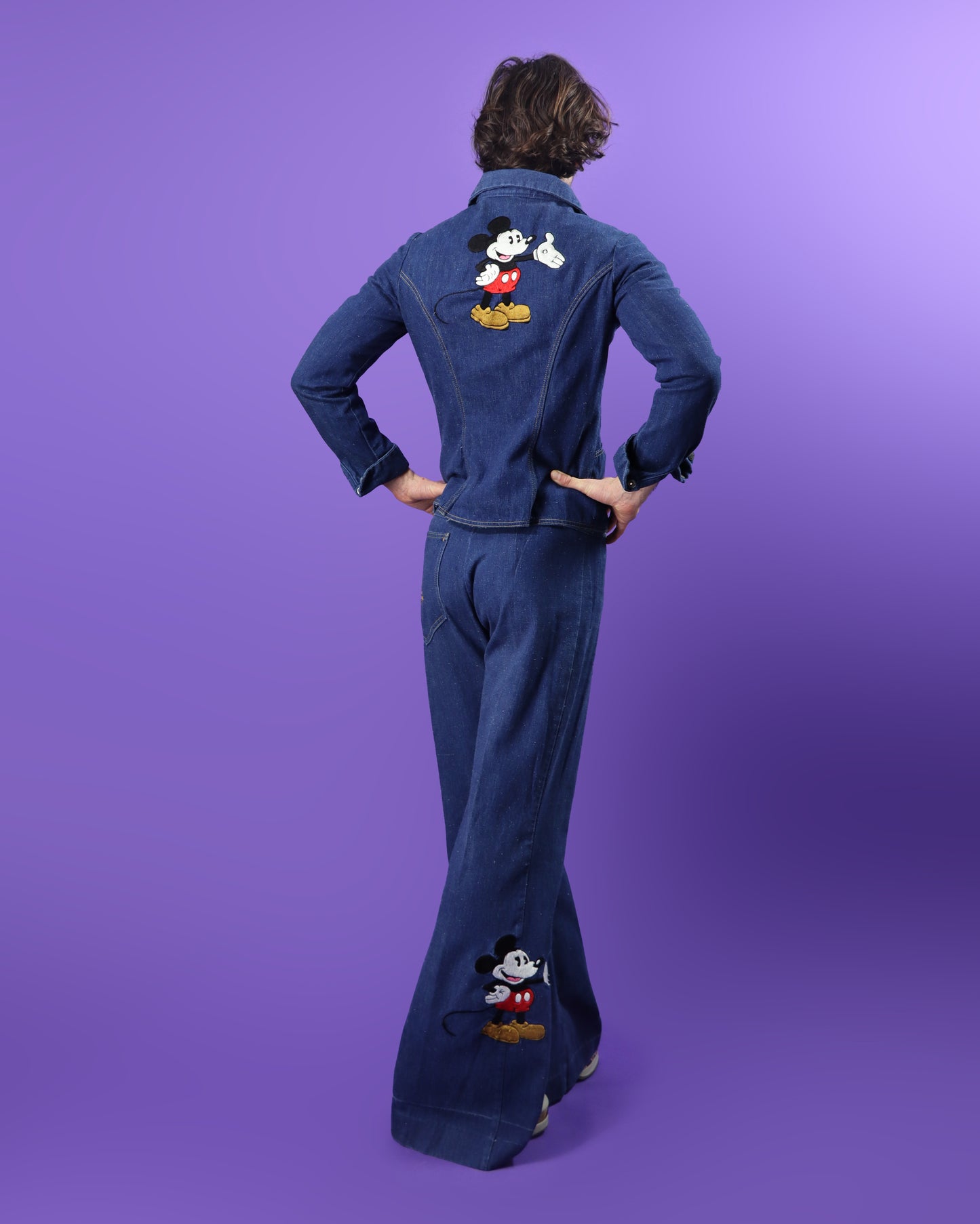 RARE Vintage 1970s Antonio Guiseppe Mickey Mouse Disney Denim Suit Set Flares