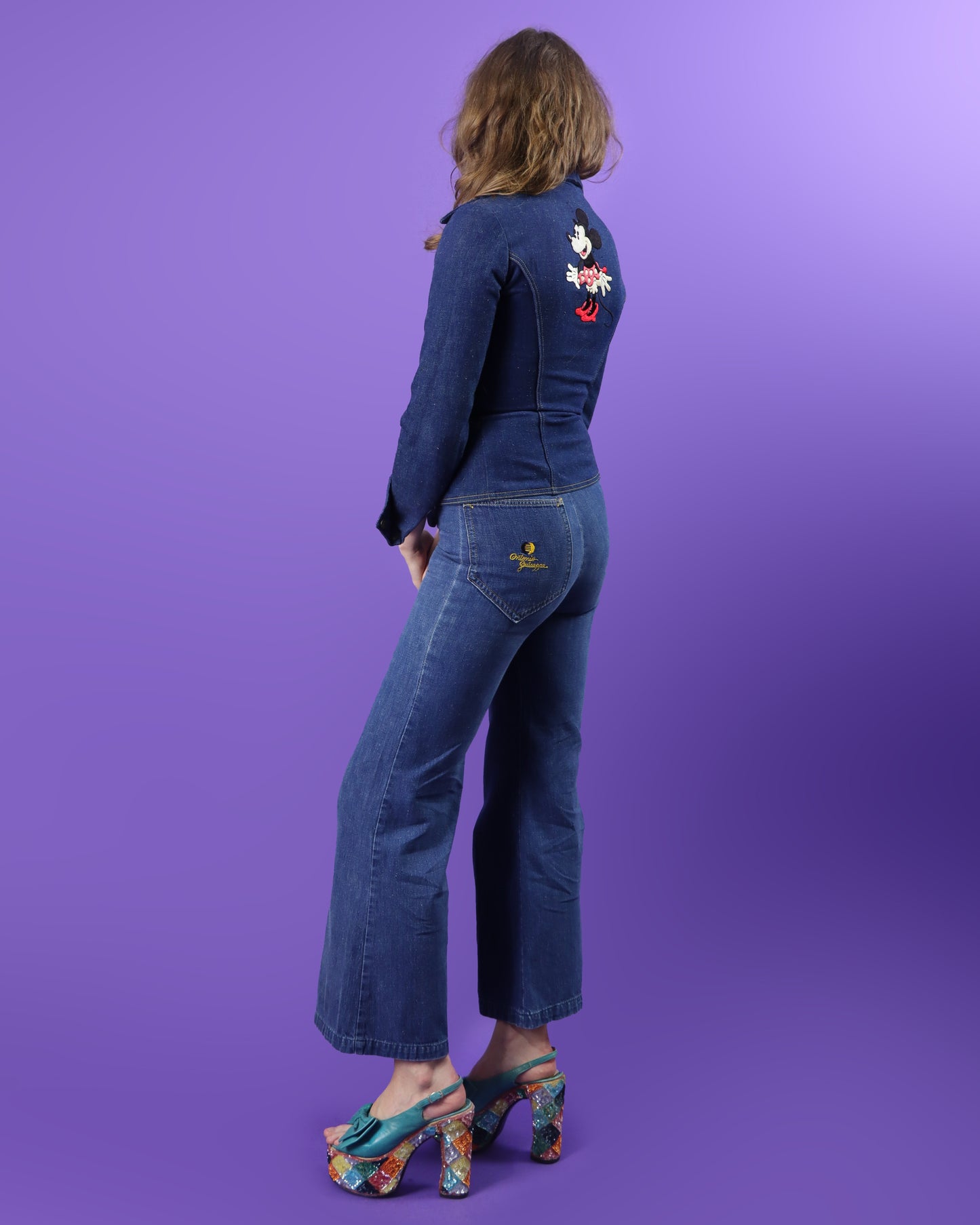 RARE Vintage 1970s Antonio Guiseppe Minnie Mouse Disney Denim Suit Set Flares