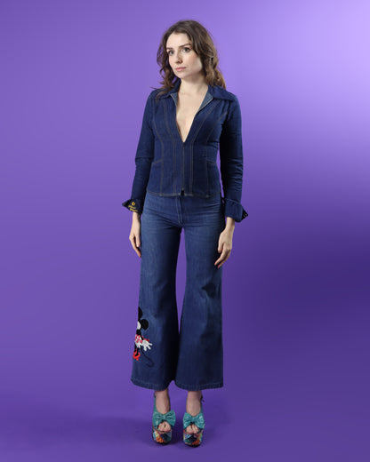 RARE Vintage 1970s Antonio Guiseppe Minnie Mouse Disney Denim Suit Set Flares