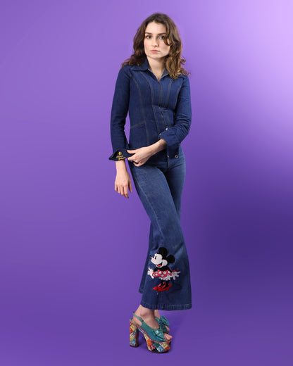 RARE Vintage 1970s Antonio Guiseppe Minnie Mouse Disney Denim Suit Set Flares