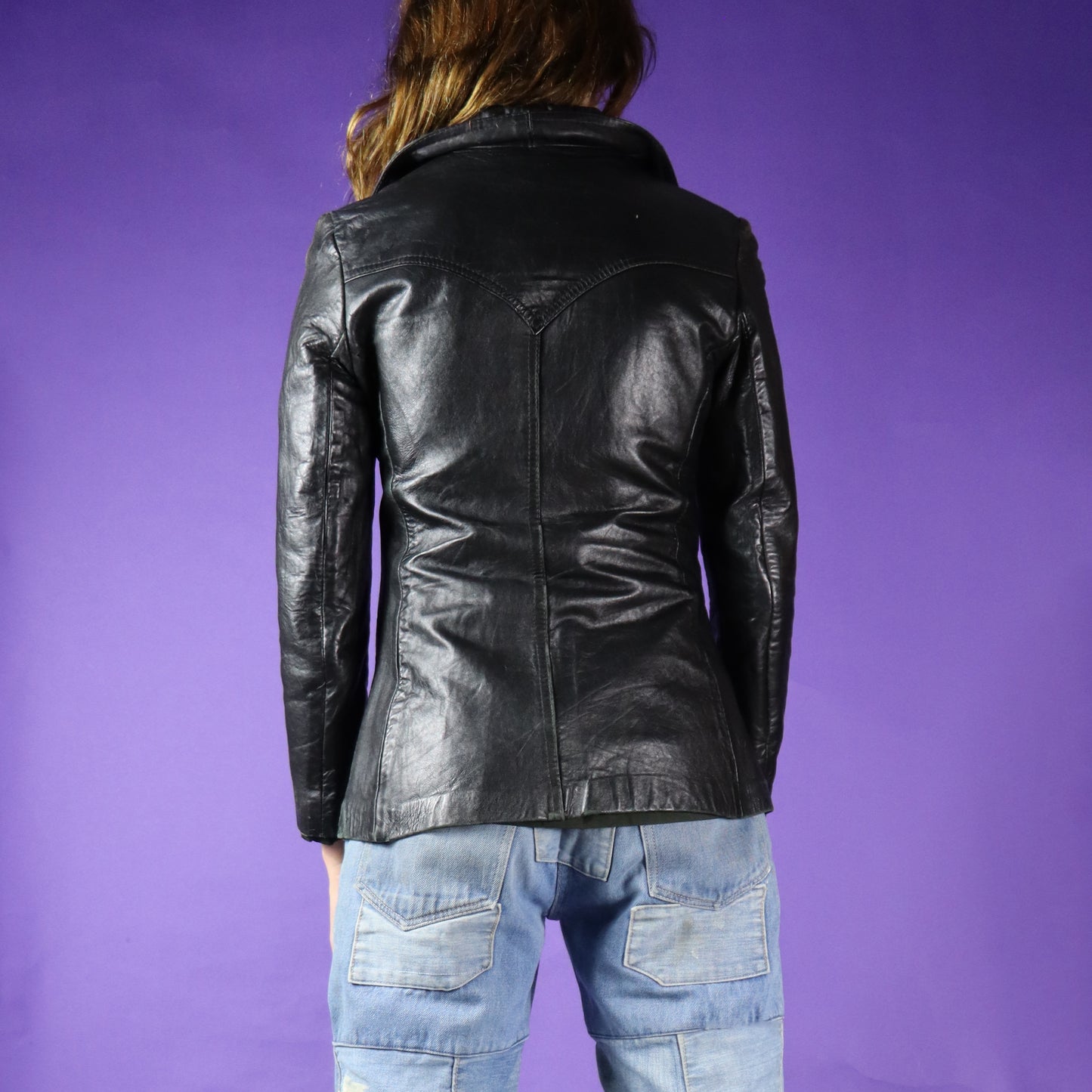 Vintage 1970s High Shine Black Leather Panelled Jacket