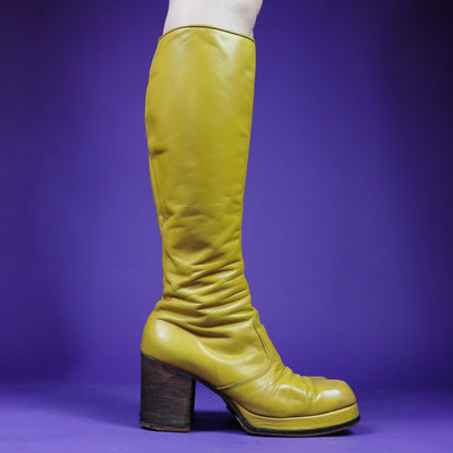 Vintage 1970s Sunshine Yellow Kensington Market Platform Boots