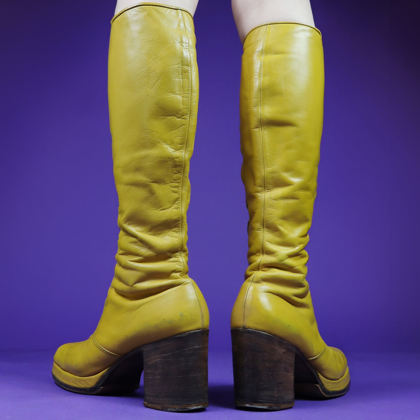 Vintage 1970s Sunshine Yellow Kensington Market Platform Boots