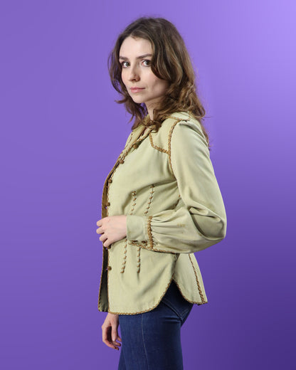 Vintage 1970s North Beach Leather Cream Suede Balloon Sleeve Shirt