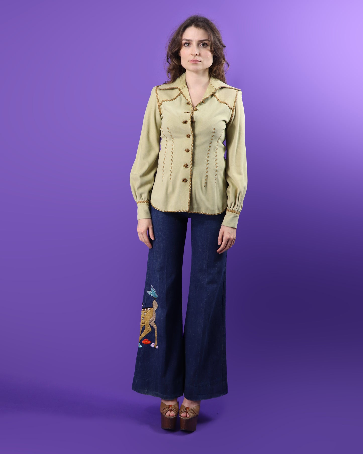 Vintage 1970s North Beach Leather Cream Suede Balloon Sleeve Shirt