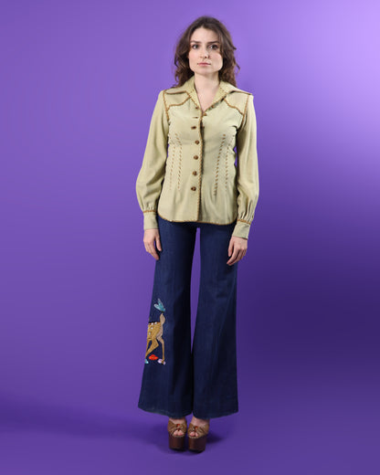 Vintage 1970s North Beach Leather Cream Suede Balloon Sleeve Shirt