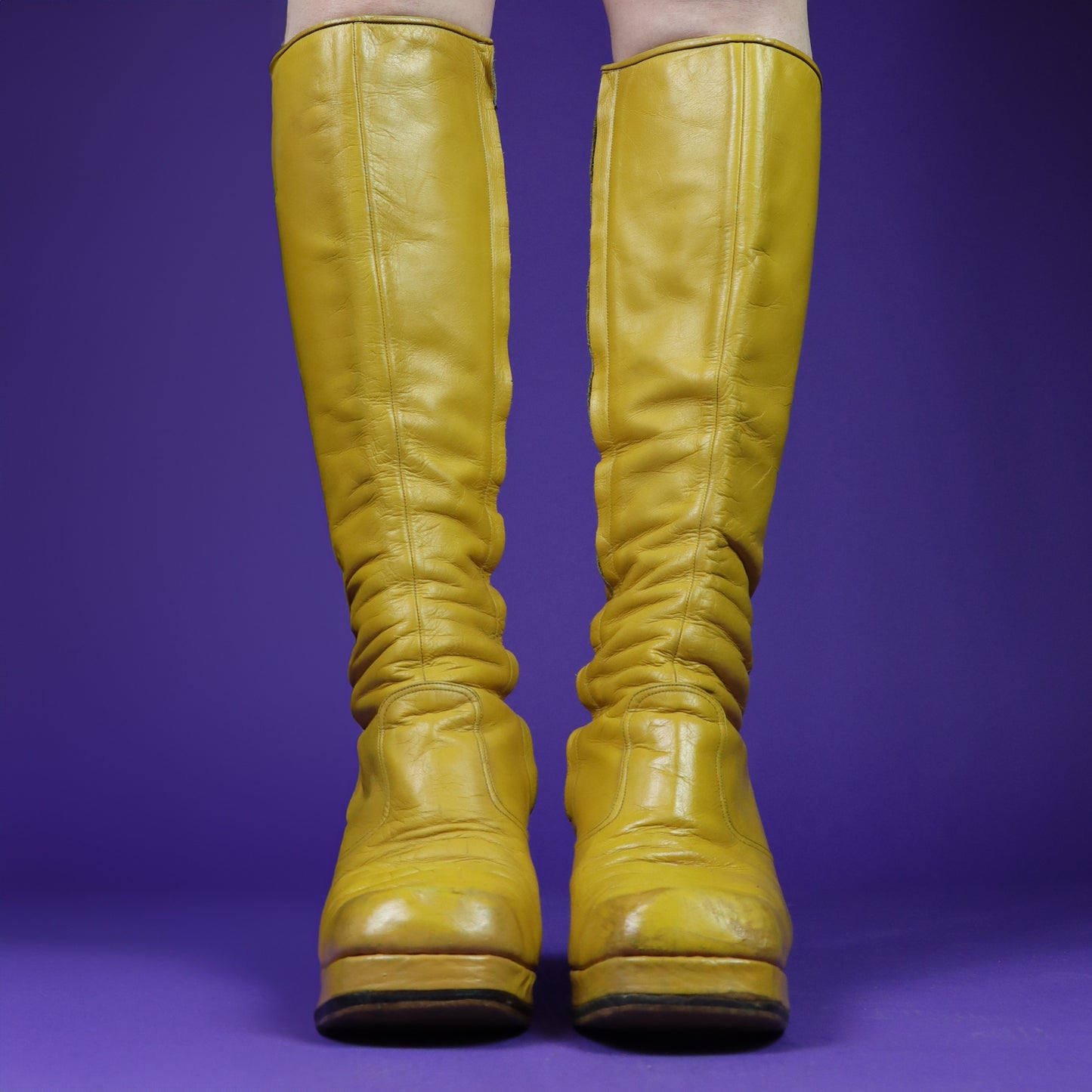 Vintage 1970s Sunshine Yellow Kensington Market Platform Boots