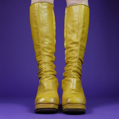 Vintage 1970s Sunshine Yellow Kensington Market Platform Boots