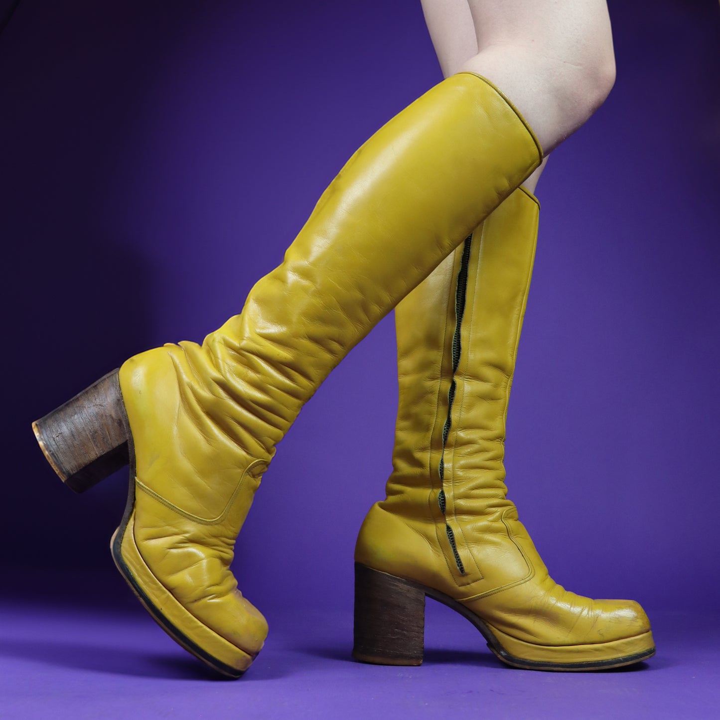 Vintage 1970s Sunshine Yellow Kensington Market Platform Boots