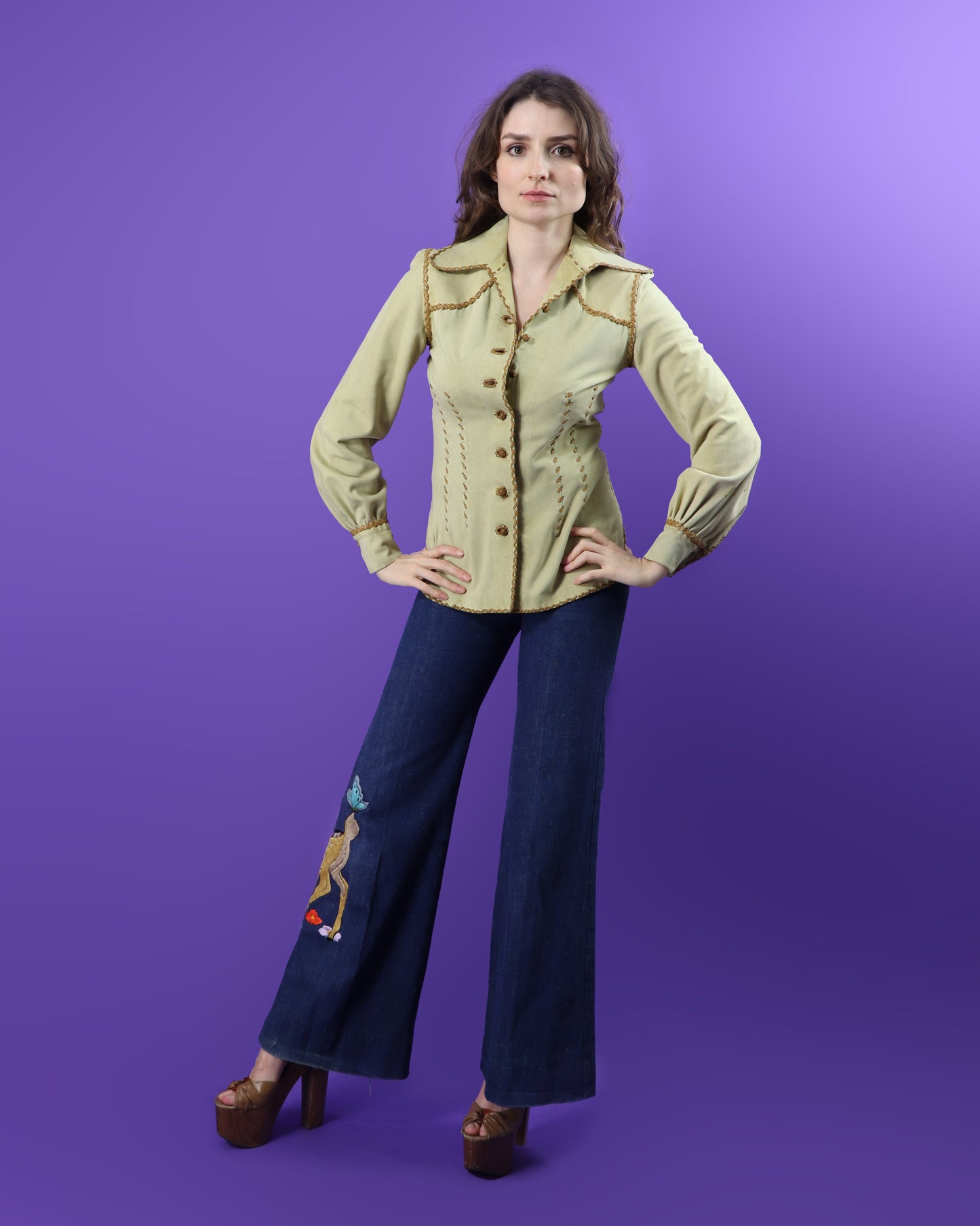 Vintage 1970s North Beach Leather Cream Suede Balloon Sleeve Shirt