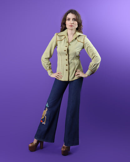 Vintage 1970s North Beach Leather Cream Suede Balloon Sleeve Shirt