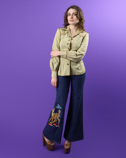 Vintage 1970s North Beach Leather Cream Suede Balloon Sleeve Shirt