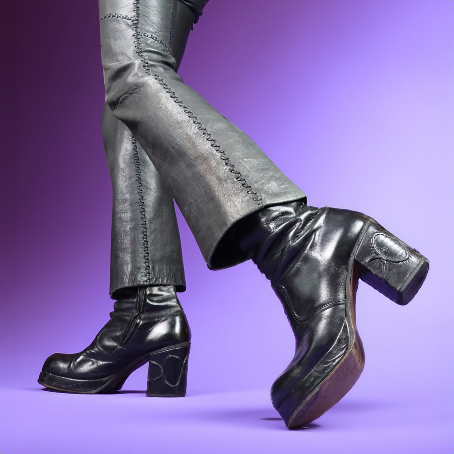 Vintage 1970s Patent Black Leather Boots