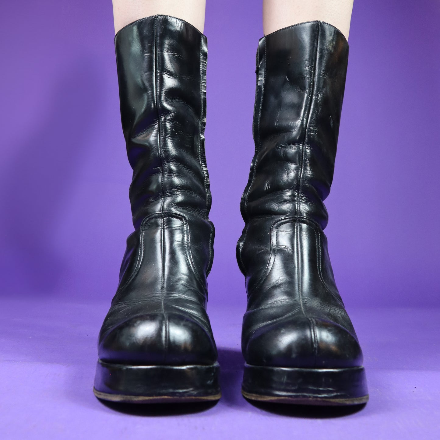 Vintage 1970s Patent Black Leather Boots