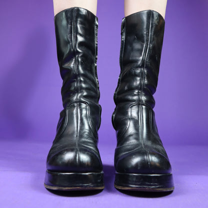 Vintage 1970s Patent Black Leather Boots