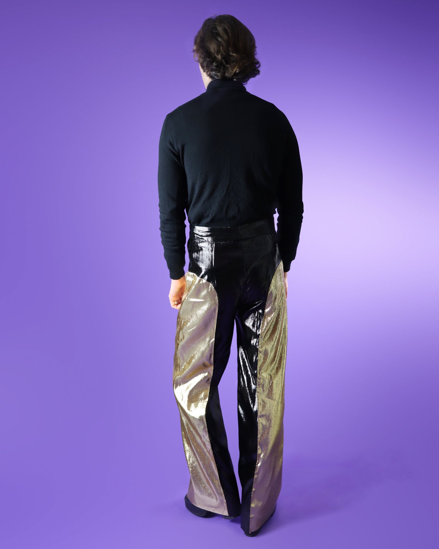 RARE DEADSTOCK Vintage 1970s Gold and Black Lurex Lamé Glam Rock Disco Flares