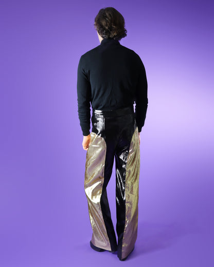 RARE DEADSTOCK Vintage 1970s Gold and Black Lurex Lamé Glam Rock Disco Flares