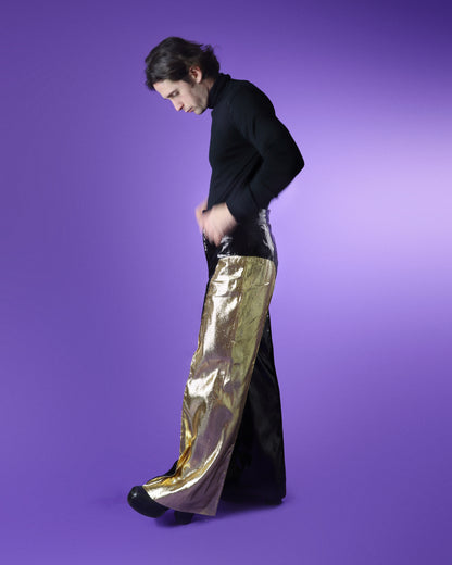 RARE DEADSTOCK Vintage 1970s Gold and Black Lurex Lamé Glam Rock Disco Flares