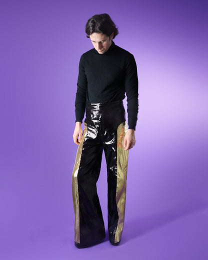 RARE DEADSTOCK Vintage 1970s Gold and Black Lurex Lamé Glam Rock Disco Flares