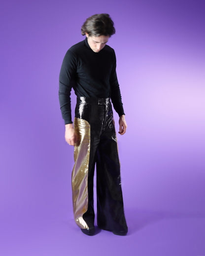 RARE DEADSTOCK Vintage 1970s Gold and Black Lurex Lamé Glam Rock Disco Flares