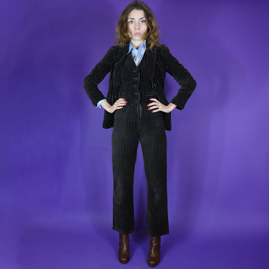 Vintage 1970s Velvet Pinstripe 3 Piece Suit