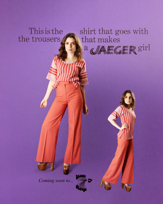 DEADSTOCK Vintage 1970s Jaeger Blush Pink Pant Suit Set Jumper and Flares