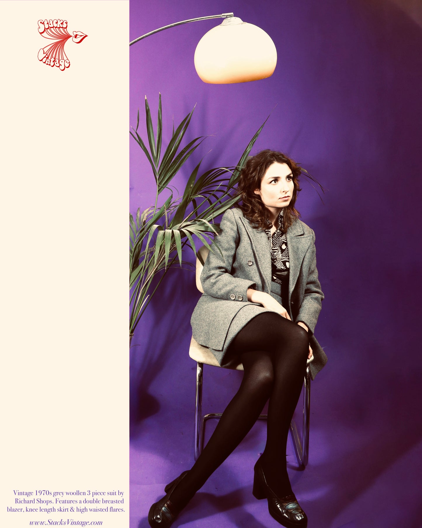 Vintage 1970s Grey 3 Piece Woollen Suit with Flares and Skirt