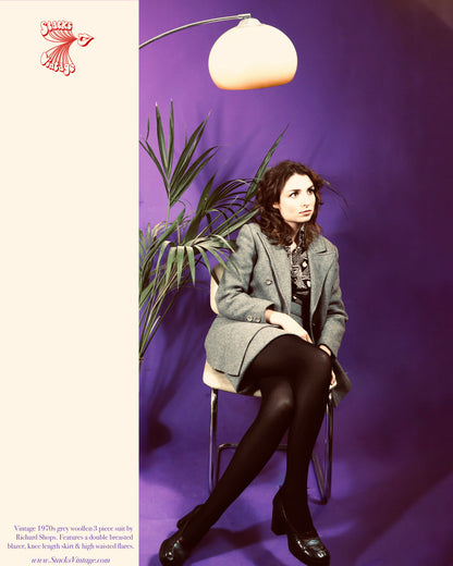 Vintage 1970s Grey 3 Piece Woollen Suit with Flares and Skirt