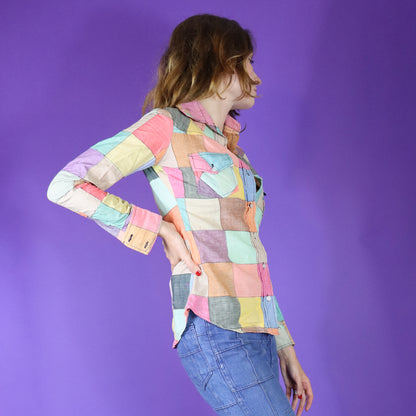 Vintage 1970s Patchwork Madras Rainbow Cotton Shirt 4