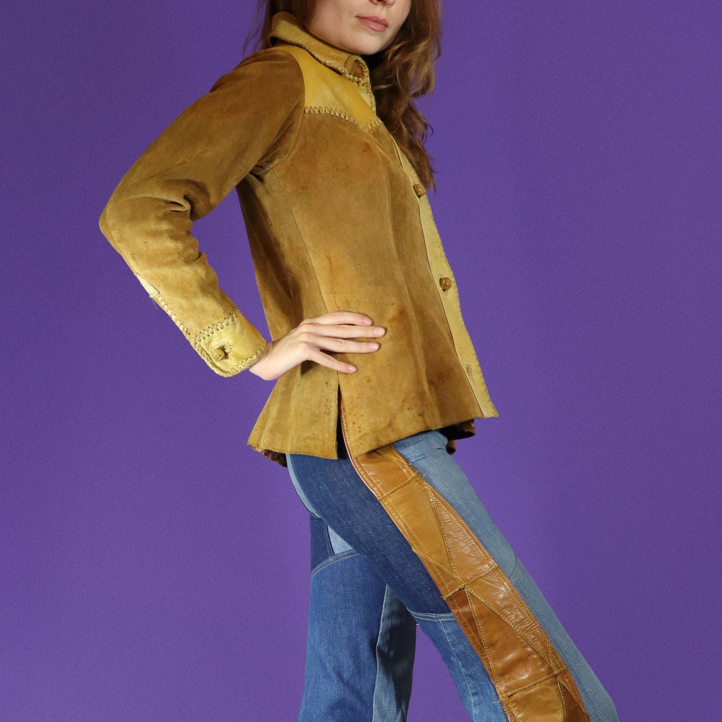 Vintage 1970s Mexican Whipstitch Suede Jacket