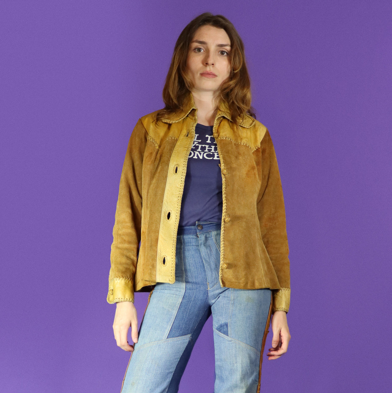 Vintage 1970s Mexican Whipstitch Suede Jacket