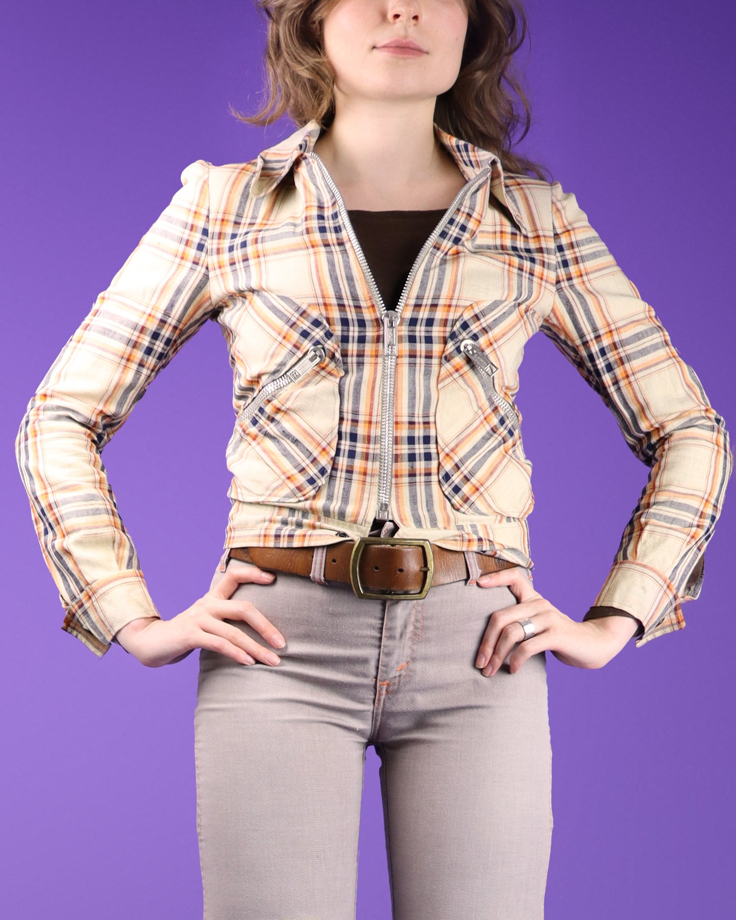 Vintage 1970s Glam Plaid Moto Jacket