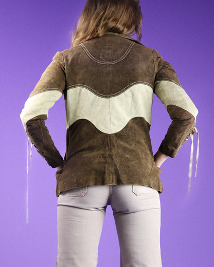 Vintage 1970s Roncelli Two Tone Suede Lace Up Sleeve Jacket