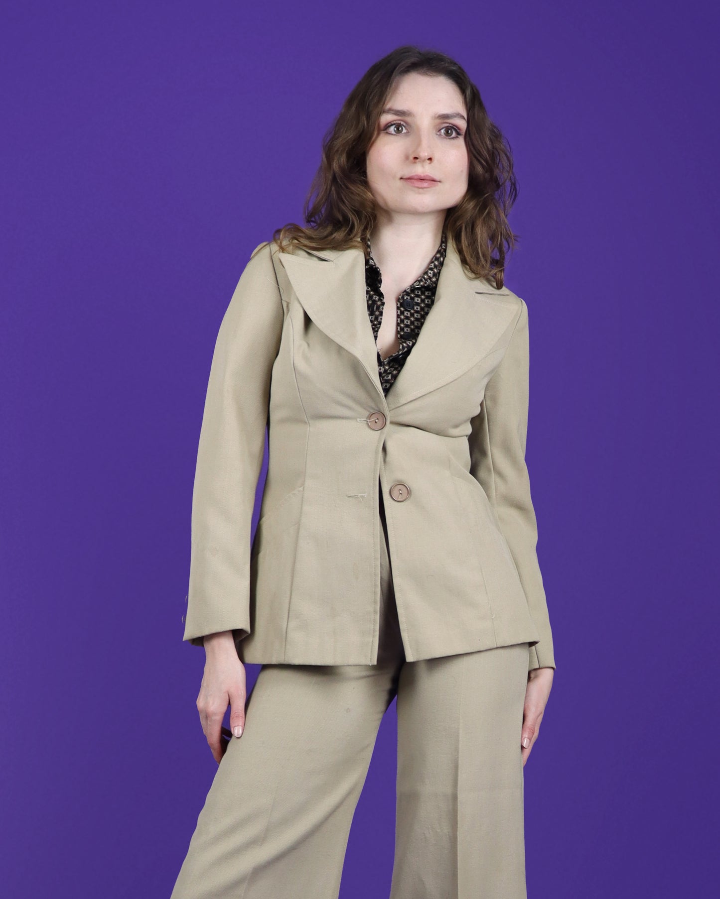 Vintage 1970s Beige Trouser Suit